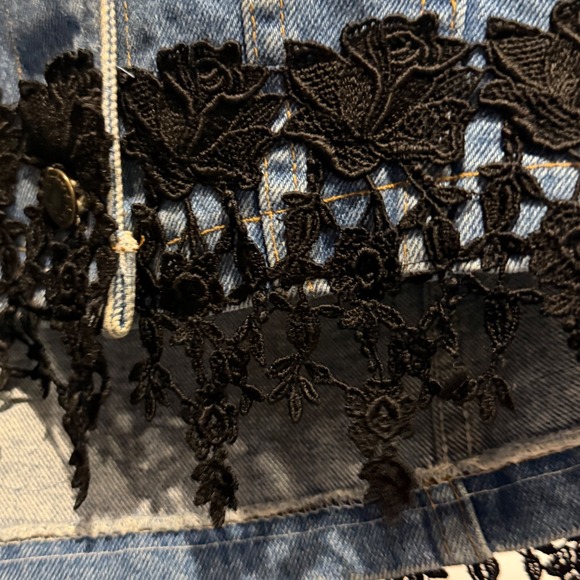 Vtg Magnet Art Denim Lace Trim Vest Lynn Yake Made USA L - Picture 9 of 14